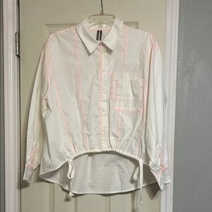 Anthropologie drawstring white shirt